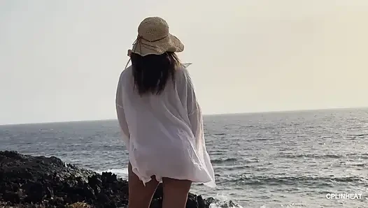 My Big Thai Tits Tremble in the Salty Wind, Hard Nipples Exposed at the Naked Beach