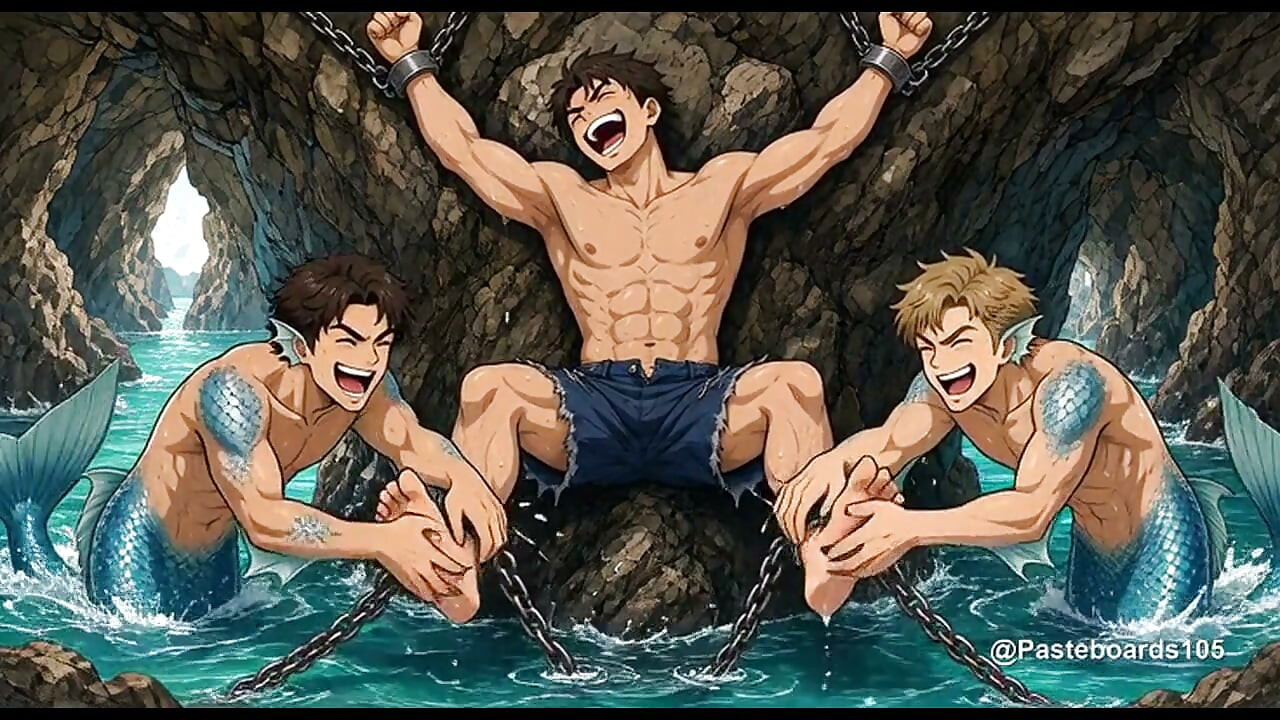 A Gruta dos Tritões - Acorrentado à Rocha do Mar, Mãos Palmadas nas Suas Axilas e Plantas dos Pés (Anime 2D)