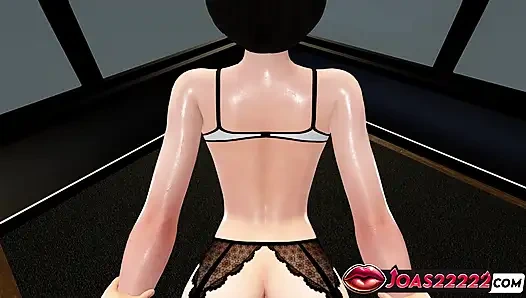 Горячая секретарша, 3D хентай - анал раком, миссионерский стол в видео от первого лица, камшот на идеальное тело