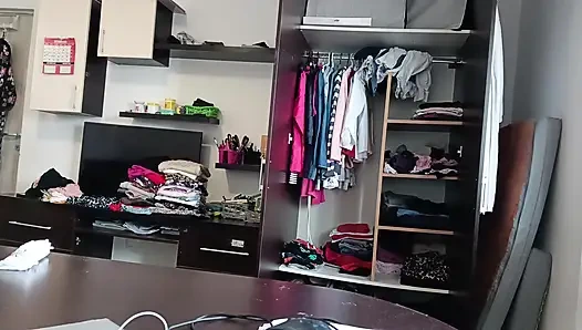 Amateur Woman Has Fun Trying on Clothes and Cutting Them