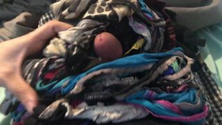 My cock covered in 32 pairs of Brittanys dirty panties 