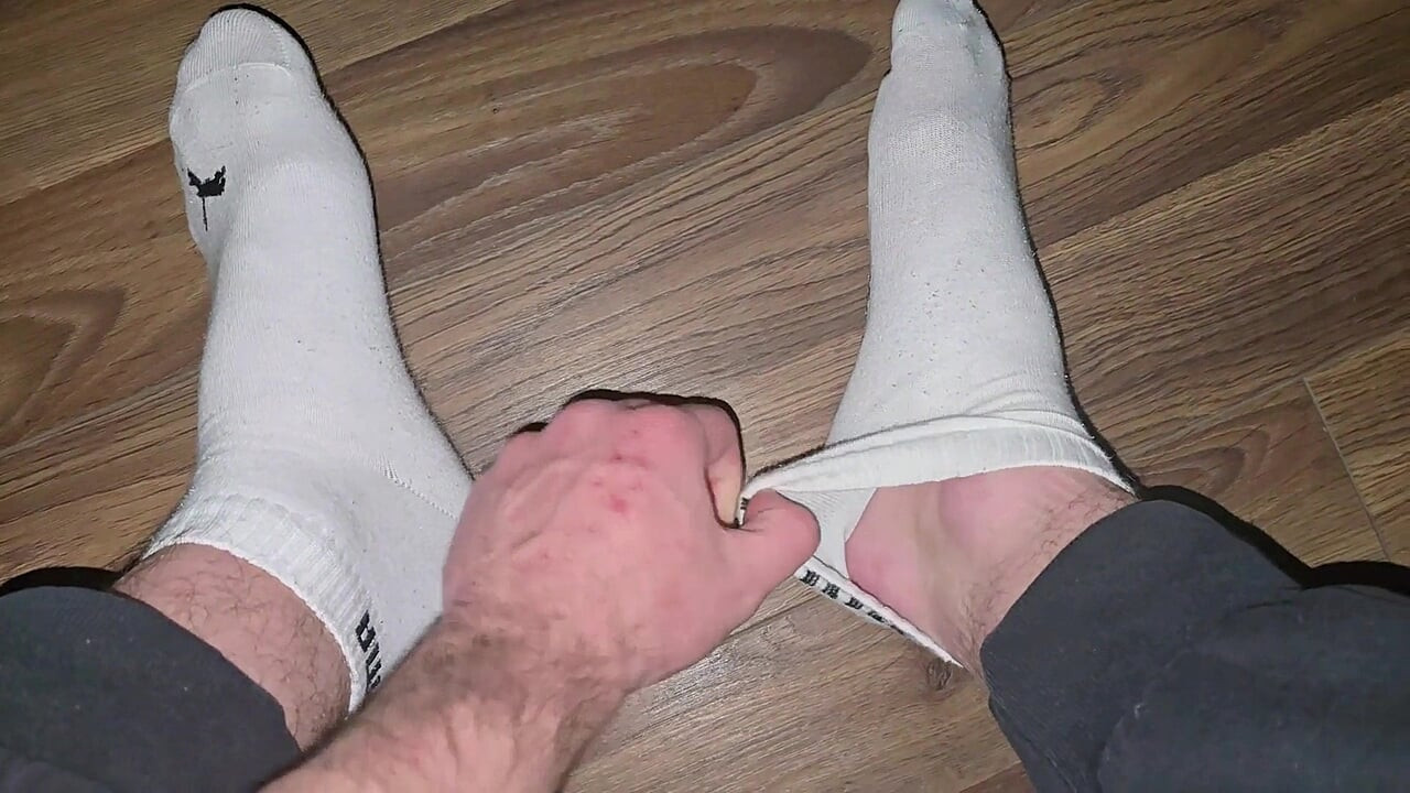 German Master with sweaty white Puma socks.. intense smell.. cock dripping & hard stroking