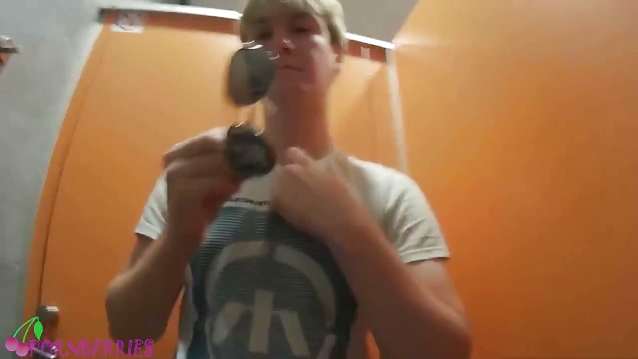 Jerk off on twinks ass in public toilet