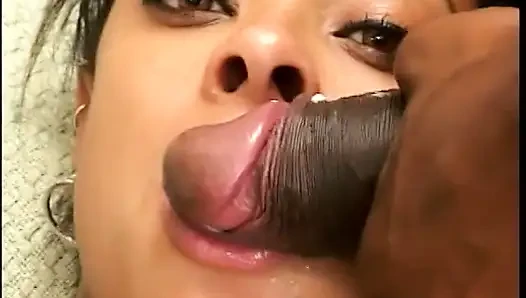Black guy pumps her black pussy with a cock