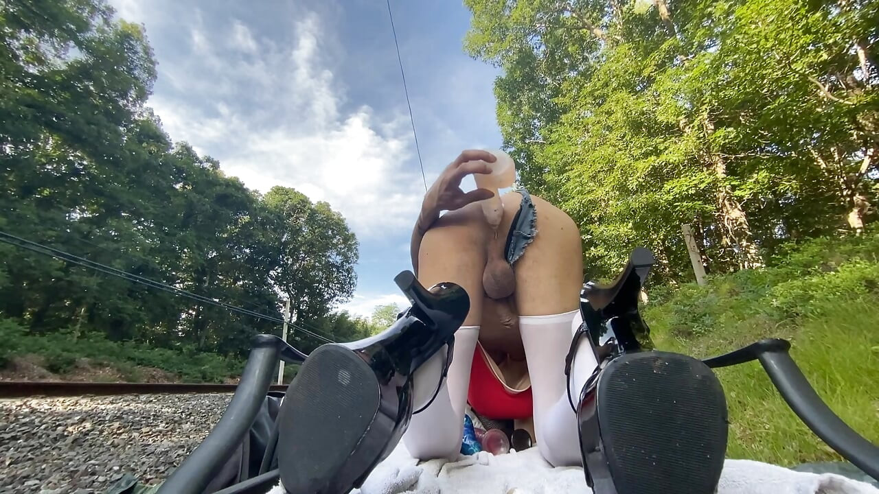 Outdoor sissy bimbo slut rough buttfuck