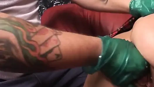 Gloved Fist Stretching Mature Ass Wide Open
