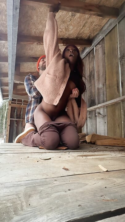 Hired Hauler Seduced by Hung Trans Girl for Bareback Woodshed Fuck - Vanniall Interracial POV Blowjob Anal