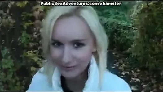 Blonde with hairy clit fucking in public
