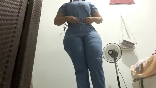 SEXY NURSE COMES HOME FROM WORK AND CHANGES HER CLOTHES