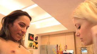 Smoking hot lesbians fuck on the kitchen counter