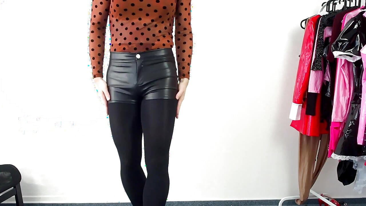 Horny Trans Girl Jerk off and Cums on Pantyhose