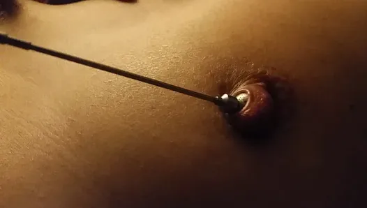 Nipple ring lover milf inserting 16mm bead in extreme stretched nipple piercing