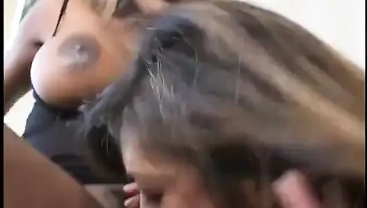 Interracial lesbian sluts finger fuck while muff diving in the couch