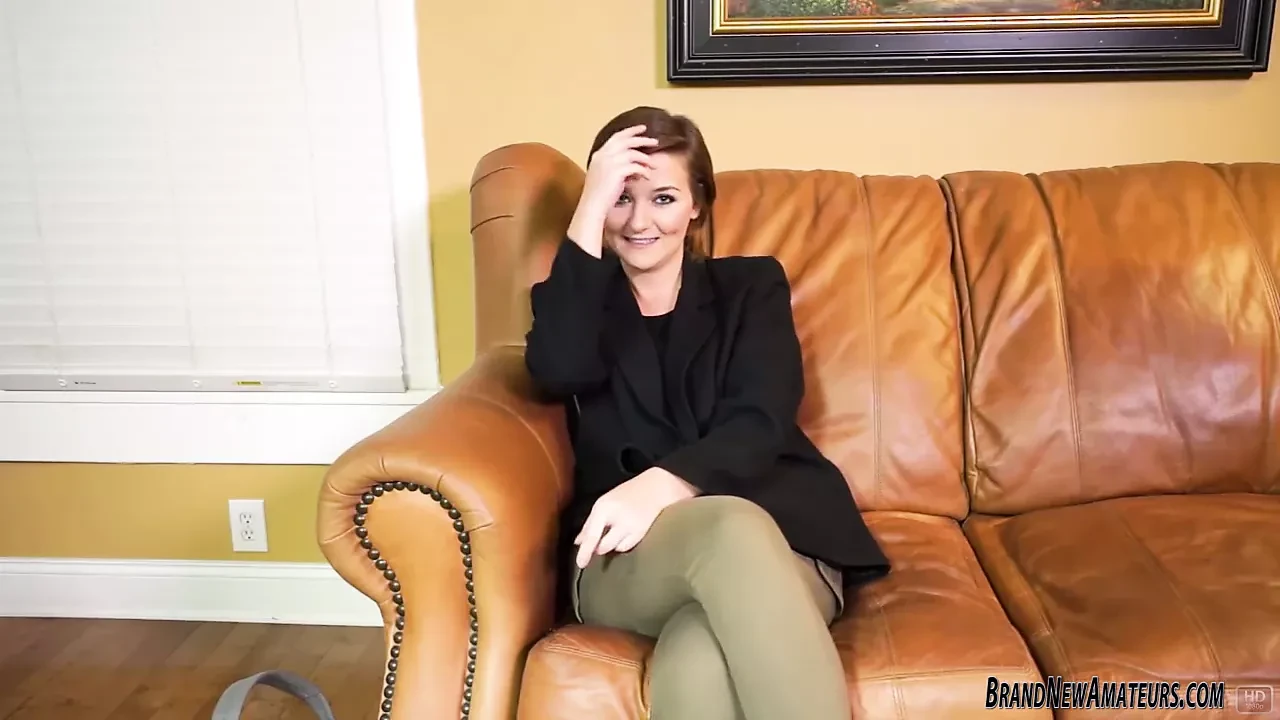 Big boobs teen strips and fingers her pussy on casting couch
