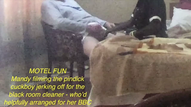 Mandy instructs pindick cuckboy to jerk off for black maid
