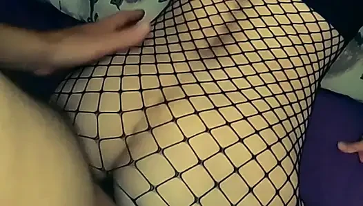 Amateur couple filming anal with skinny wife in stockings