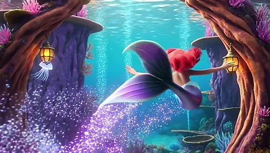 Sinnliche reife Ariel erforscht ihre magische Unterwassergrotte mit langen menschlichen beinen und anmutigen Posen in fantasie