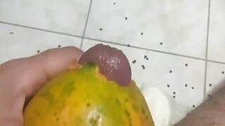 Enjoying a breakfast of papaya with milk 🤤