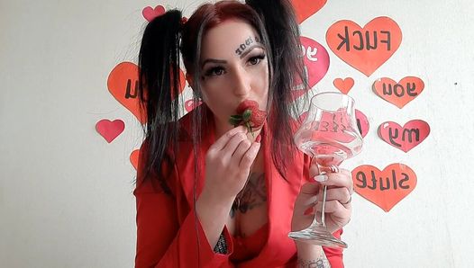 Fijne Valentijnsdag! Dominatrix Nika feliciteert je en geeft je een cadeau. ongelooflijk heerlijke cocktail van spuug