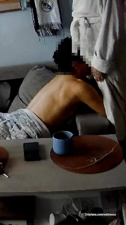 Little slut comes home from high school and gives grandpa a blowjob