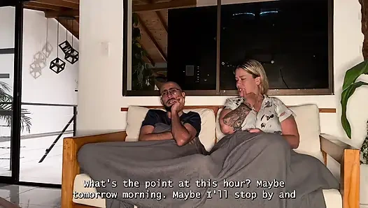 My horny brother-in-law is staying over, so I decide to ride his big, hairless cock with my MILF pussy until it's full of cum!