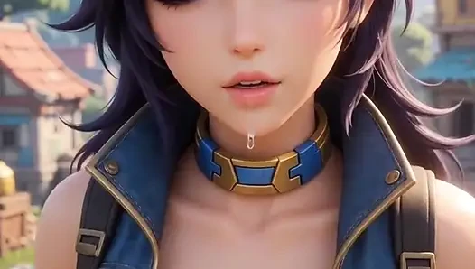 Seksi siyah saçlı 3 boyutlu anime kız