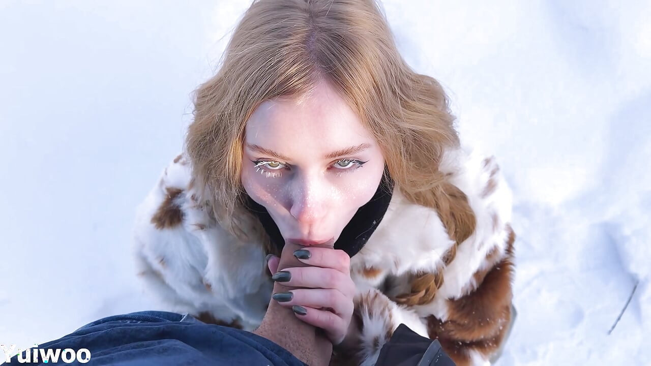 -30C It's very cold, but the cute russian girl wants ice cream in her Mouth