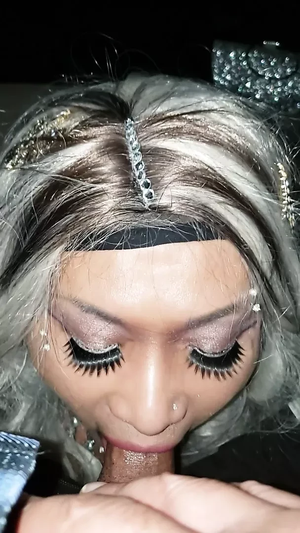 Sexy Asian Transwoman Worships Bronze Stud