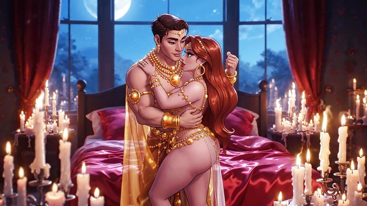 مجموعه شور و اشتیاق شب رمانتیک زوج کارتونی داغ - جواهرات طلا عشق انیمیشن حسی