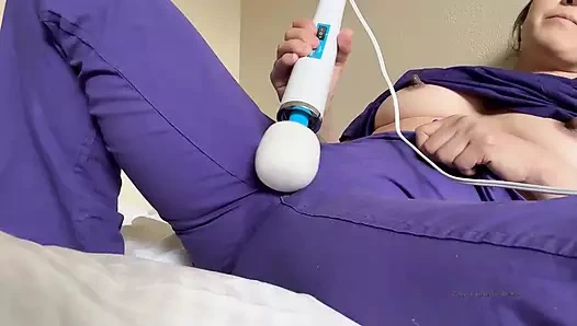 Purple Scrubs Bed Masturbation at Work