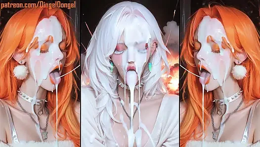 Аниме-персонажи получают их лица тщательно покрытые спермой.