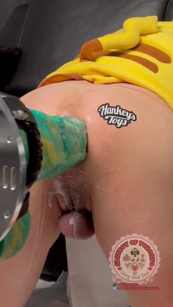 Stunning moment from "SlutBoyTO in a Pikachu Onesie gets destroyed by Mr Hankey's 4XL Seahorse mounted on a heavy duty fuck"