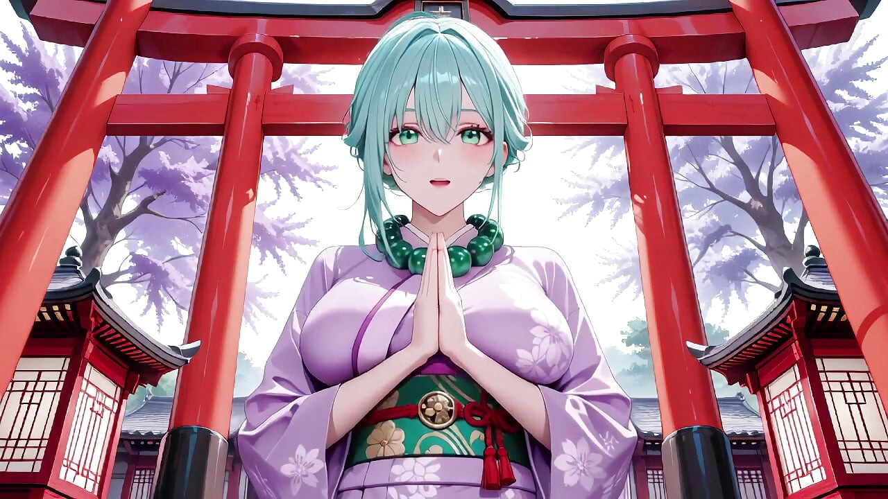 Fialová bohyně Kimono! Nezvládá mokro pod červenou torii bránou