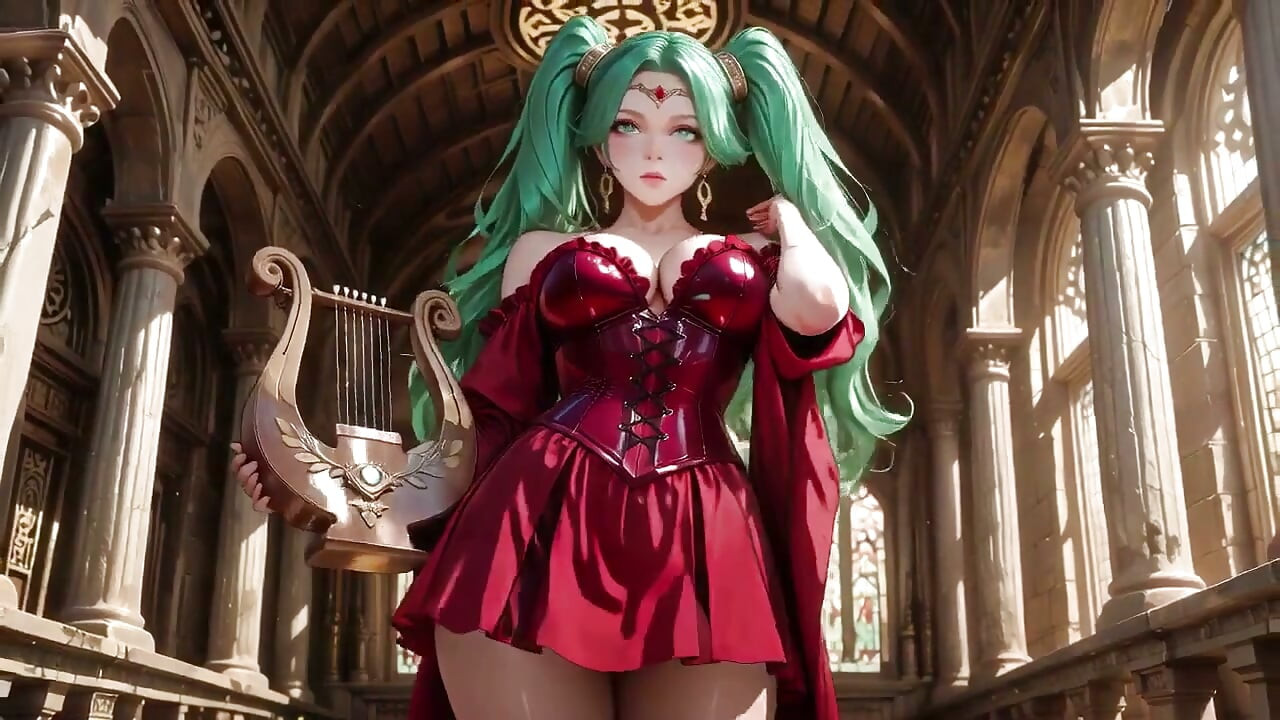 緑髪の魔女！クラシックアーケードに赤いバトルアーマー、動きごとに肌を覗かせるスリットスカート