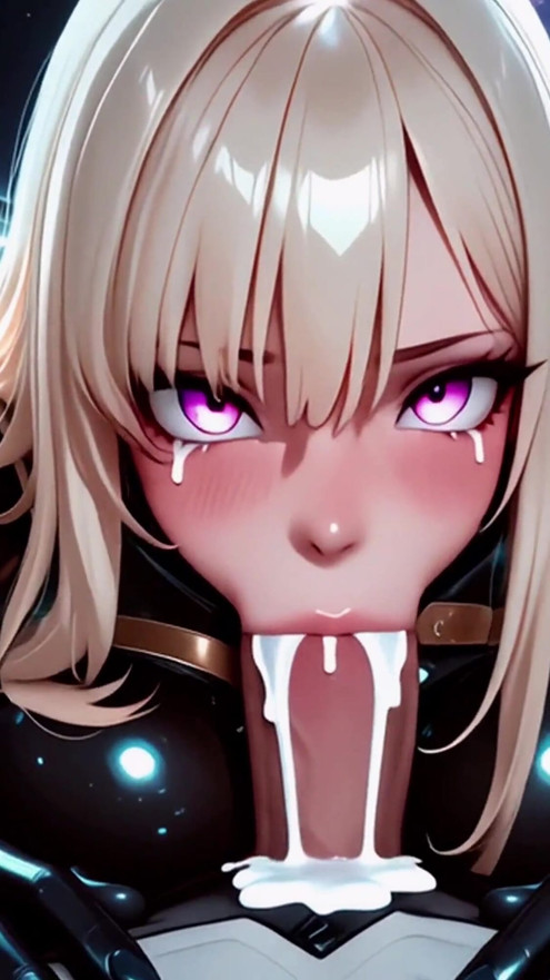 Sexy Space Girl in Tight Latex Gets Deepthroated and Massive Facial in Futuristic Room