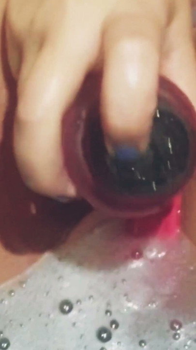 Real Amateur wife in bubble bath fucks herself with dildos in her ass and pussy | Clip 1