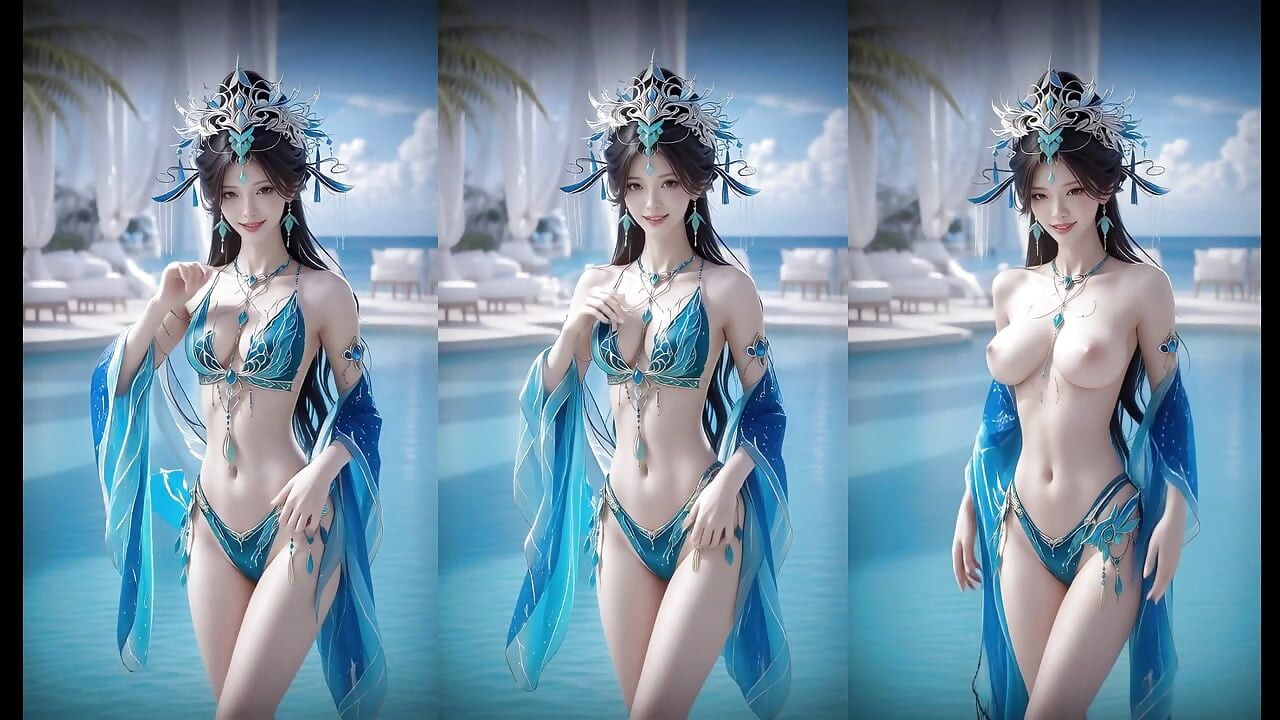 옷을 하나씩 벗은 소녀는 매혹적인 몸을 뒤틀어