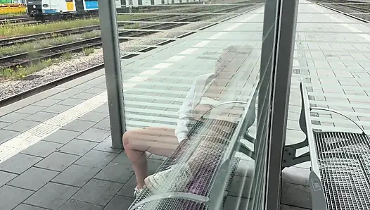 Horny slut makes it on the train track