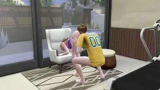 Gadis kampus bergabung dengan tim dan disetubuhi oleh pelatih di gym. The Sims