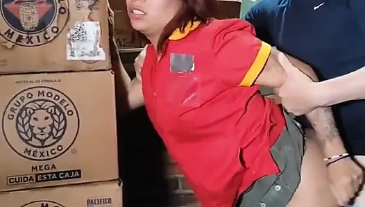 Shop cashier her boss in the cellar