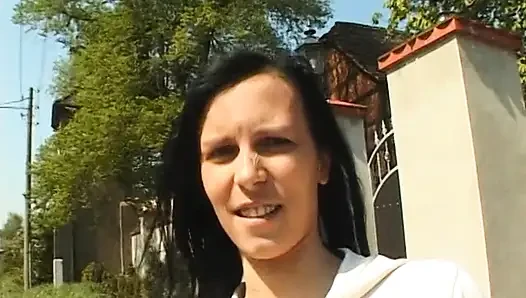 Brunette beauty masturbating before giving a blowjob in pov action
