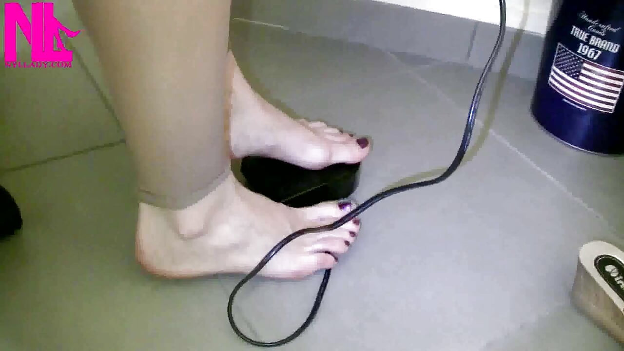 Sewing in Black Flip Flops and Barefeet