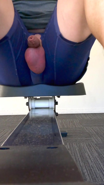 Must-see moment from "Straight guy rides the rower in the hotel gym with his cock out"