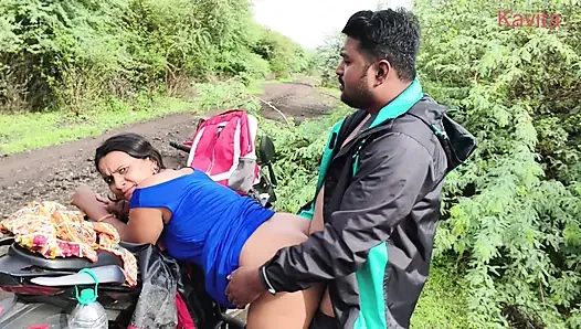 Desi Indian Marathi Kavita bhabhi ( Vahini ) fuck outdoor in jungle in doggy style with blue sexy dress and dirty blowjob