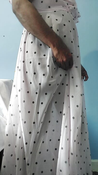 Boy masturbating wearing a Silk Seethrough Wet Pink polka dots Gawun