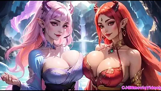 Lesbians kiss together, Ai animation