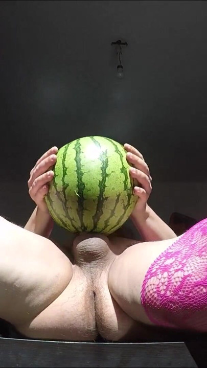 trans fucking a watermelon and cum | Clip 2