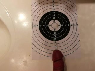 Shooting huge cumshot on target