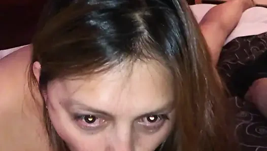 Hot MILF sucking cock like a whore all the way down in her throat