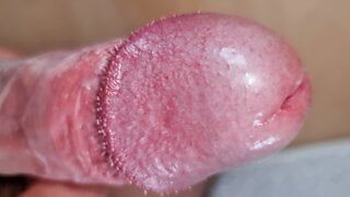 Crowned Glans with uncut Foreskin Cumshot close-up